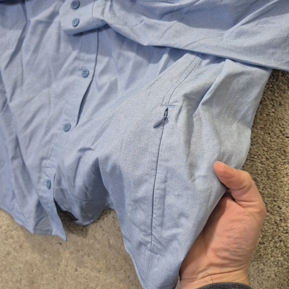 LL Bean No Fly Zone Shirt Womens 1X Blue Button Up Roll Tab Fish Hiking Outdoor - Picture 4 of 9